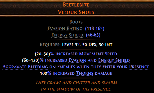 MMOJUGG Path of Exile 2 Beetlebite Velour Shoes Details View of Item Function and Use
