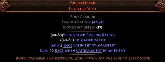 MMOJUGG Path of Exile 2  Bristleboar Leather Vest Details View of Item Function and Use